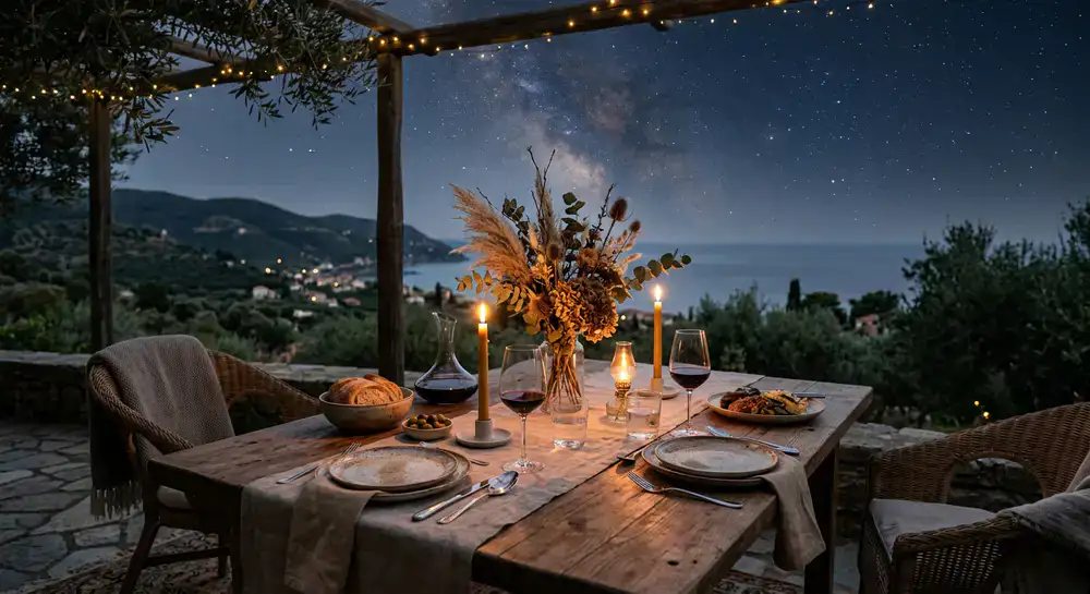 A beautifully set dining table under the stars