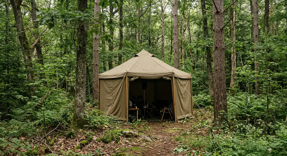 Canopy tent nestled in the trees